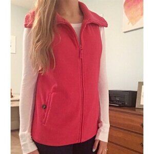 Lands' End Fleece Vest. Wide Ribbed Knit Collar. Barbiecore Pink. Size M (10-12)